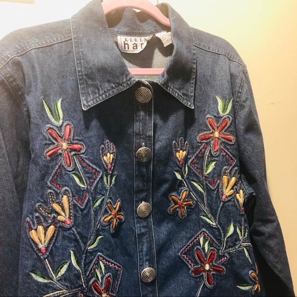 Keren Hart Embroidered floral Jean Jacket XXL - Picture 2 of 8